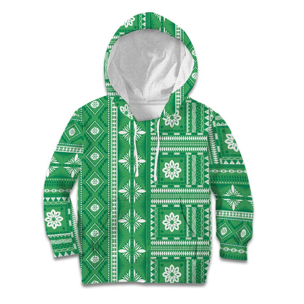 Fiji Masi All Green Kid Hoodie Tapa Pattern - Polynesian Pride