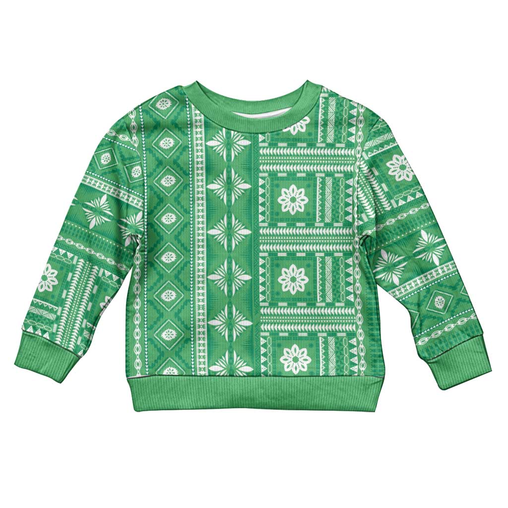 Fiji Masi All Green Kid Ugly Christmas Sweater Tapa Pattern - Polynesian Pride