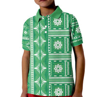 Fiji Masi All Green Kid Polo Shirt Tapa Pattern - Polynesian Pride