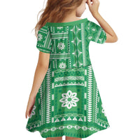 Fiji Masi All Green Kid Short Sleeve Dress Tapa Pattern - Polynesian Pride