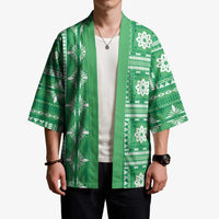 Fiji Masi All Green Kimono Tapa Pattern - Polynesian Pride
