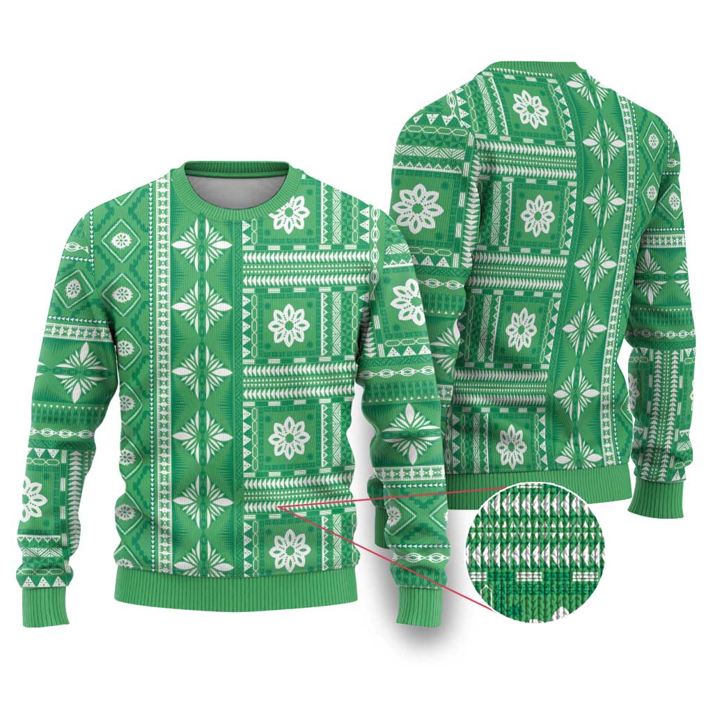 Fiji Masi All Green Ugly Christmas Sweater Tapa Pattern - Polynesian Pride