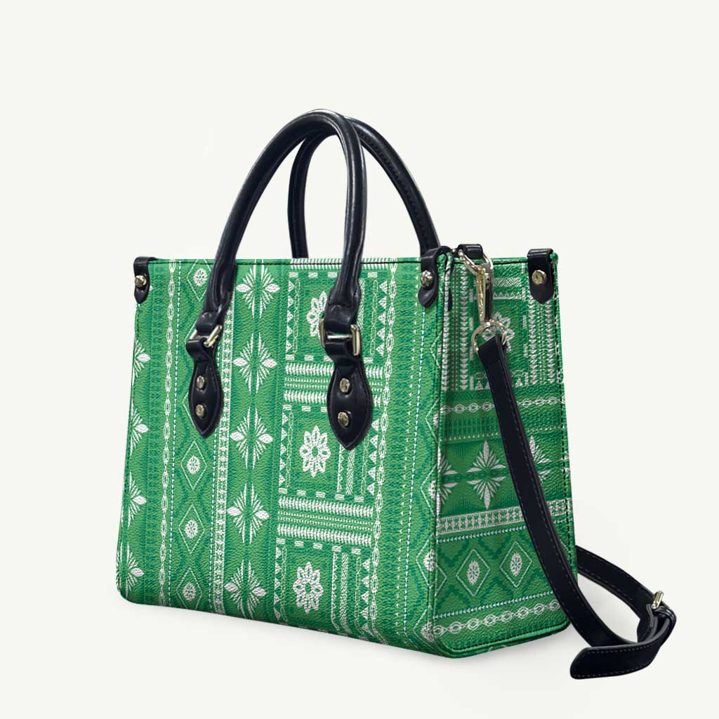 Fiji Masi All Green Leather Bag Tapa Pattern - Polynesian Pride