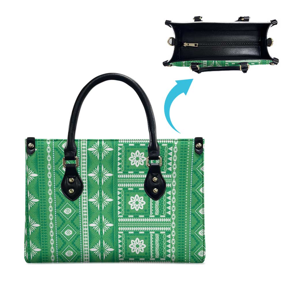 Fiji Masi All Green Leather Bag Tapa Pattern - Polynesian Pride