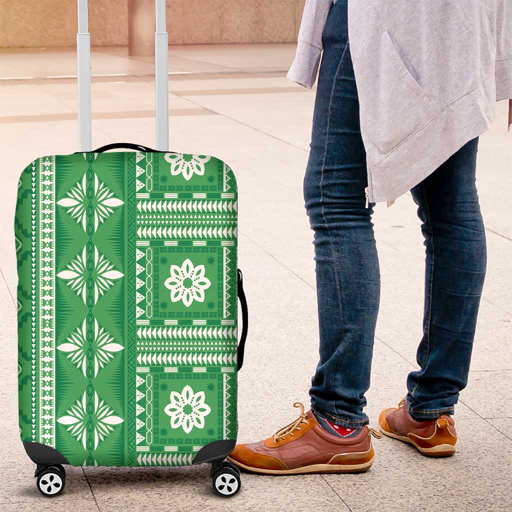 Fiji Masi All Green Luggage Cover Tapa Pattern LT01 Green - Polynesian Pride