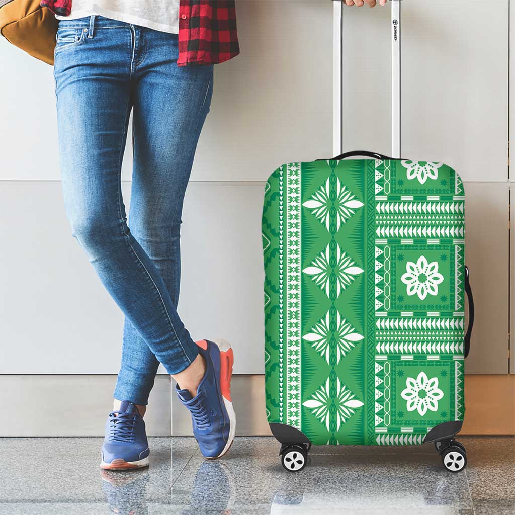 Fiji Masi All Green Luggage Cover Tapa Pattern LT01 - Polynesian Pride