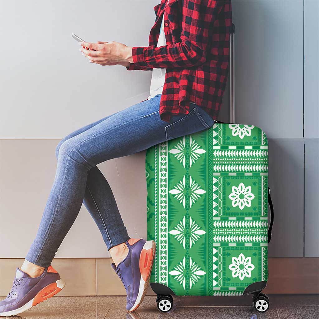 Fiji Masi All Green Luggage Cover Tapa Pattern LT01 - Polynesian Pride