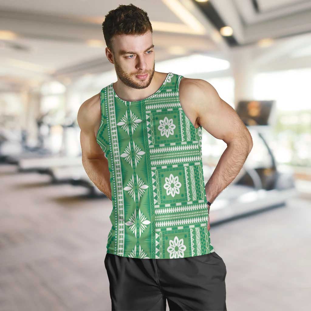 Fiji Masi All Green Men Tank Top Tapa Pattern - Polynesian Pride