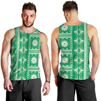 Fiji Masi All Green Men Tank Top Tapa Pattern - Polynesian Pride