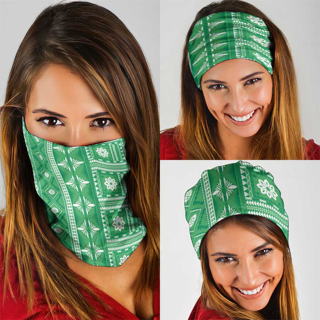 Fiji Masi All Green Neck Gaiter Tapa Pattern LT01 - Polynesian Pride