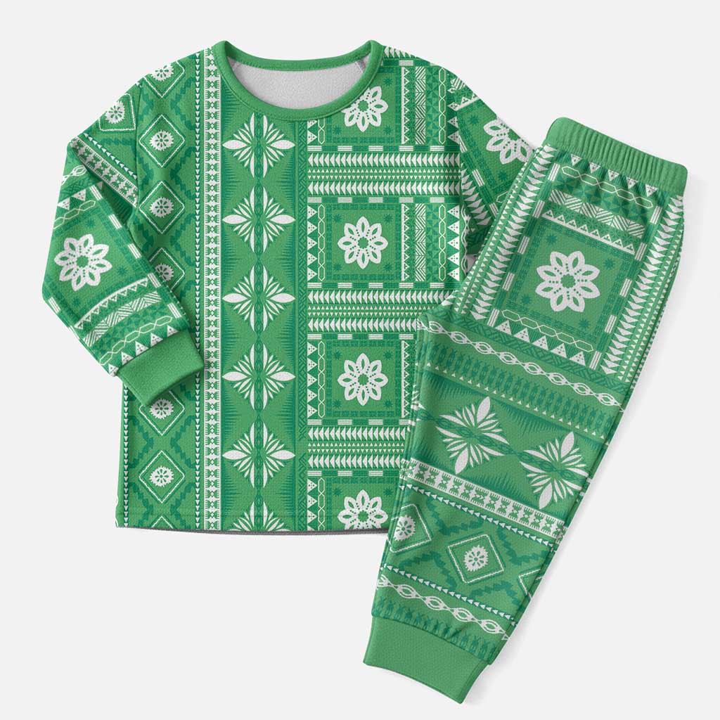 Fiji Masi All Green Christmas Pajama Set Tapa Pattern - Polynesian Pride