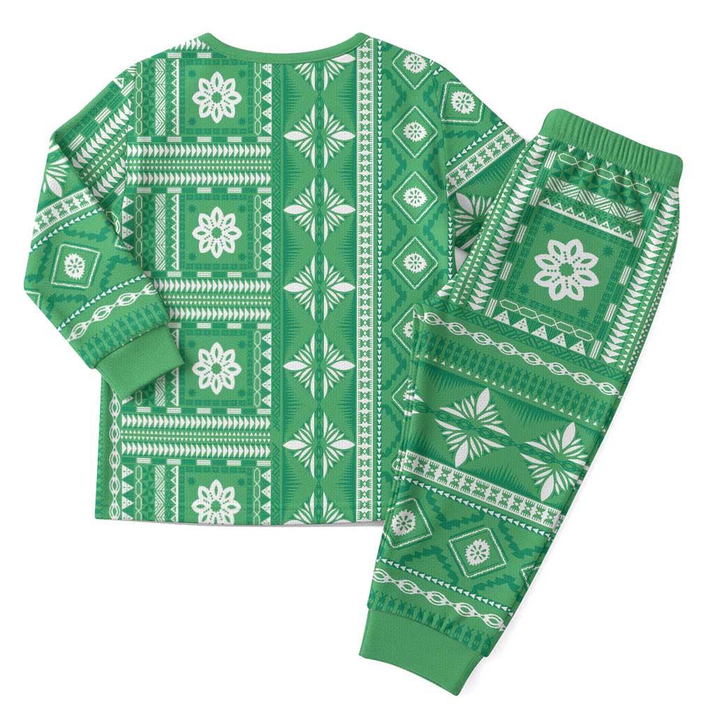 Fiji Masi All Green Christmas Pajama Set Tapa Pattern - Polynesian Pride