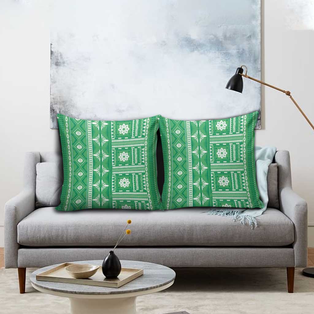 Fiji Masi All Green Pillow Cover Tapa Pattern LT01 - Polynesian Pride