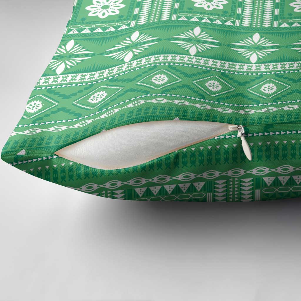 Fiji Masi All Green Pillow Cover Tapa Pattern LT01 - Polynesian Pride
