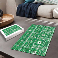 Fiji Masi All Green Puzzle Tapa Pattern - Polynesian Pride