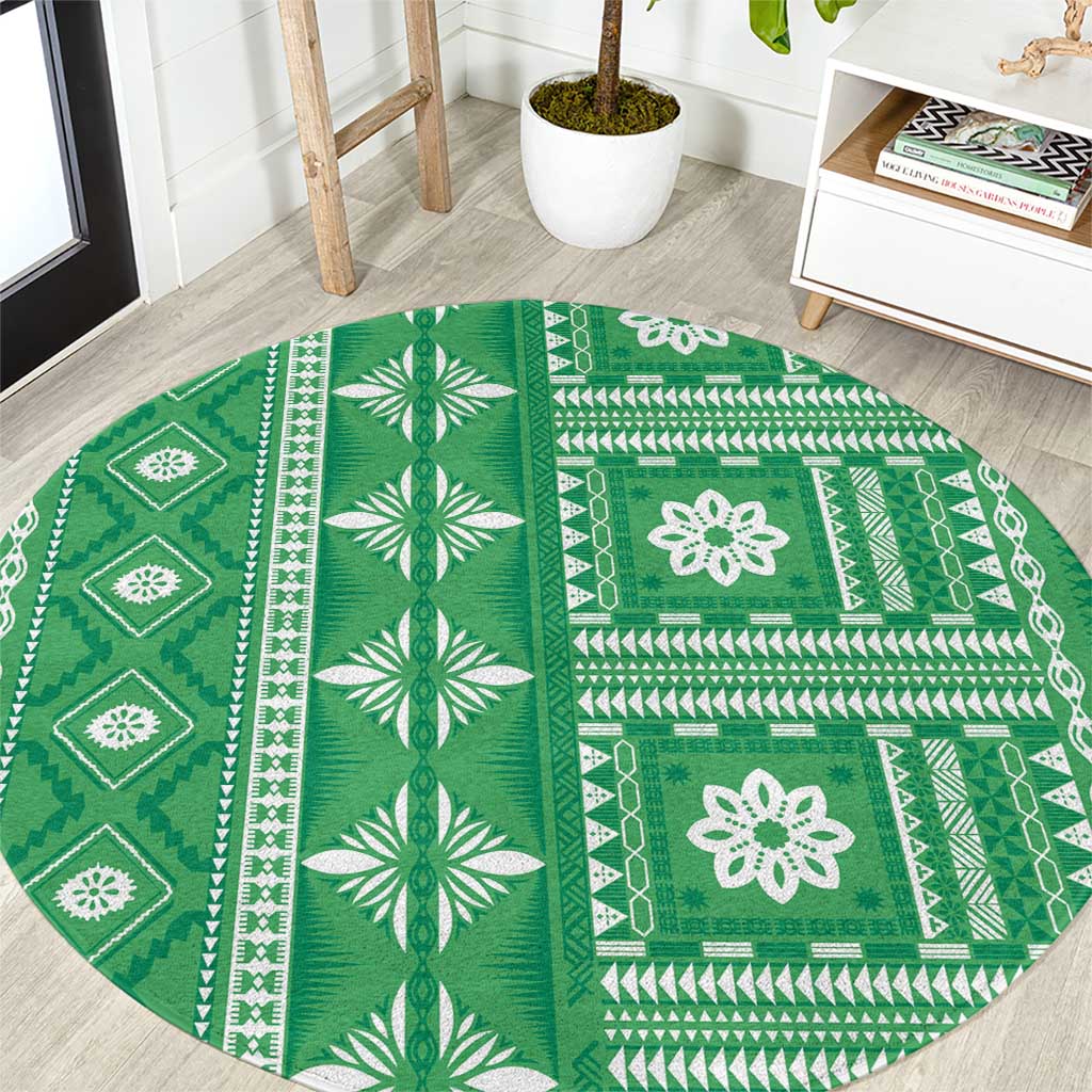 Fiji Masi All Green Round Carpet Tapa Pattern - Polynesian Pride