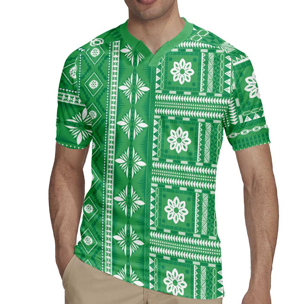Fiji Masi All Green Rugby Jersey Tapa Pattern - Polynesian Pride