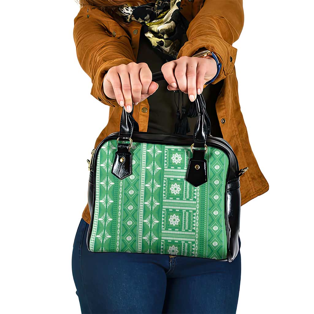 Fiji Masi All Green Shoulder Handbag Tapa Pattern LT01 One Size Green - Polynesian Pride