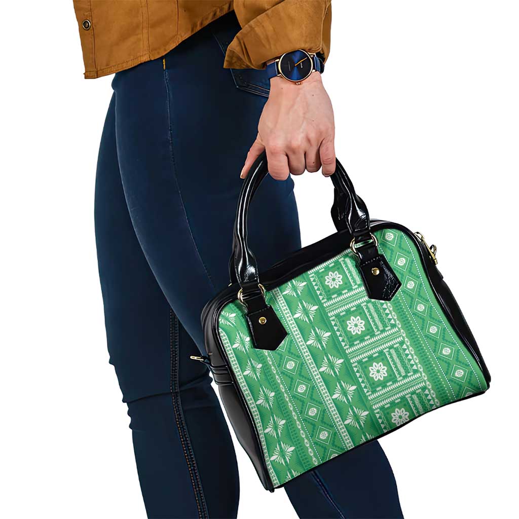 Fiji Masi All Green Shoulder Handbag Tapa Pattern LT01 - Polynesian Pride