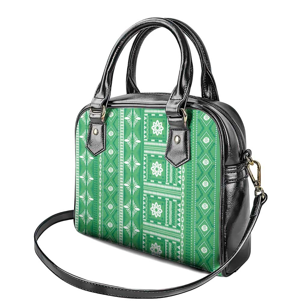 Fiji Masi All Green Shoulder Handbag Tapa Pattern LT01 - Polynesian Pride