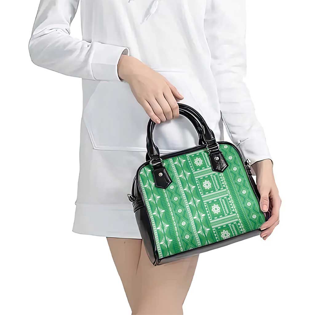 Fiji Masi All Green Shoulder Handbag Tapa Pattern LT01 - Polynesian Pride