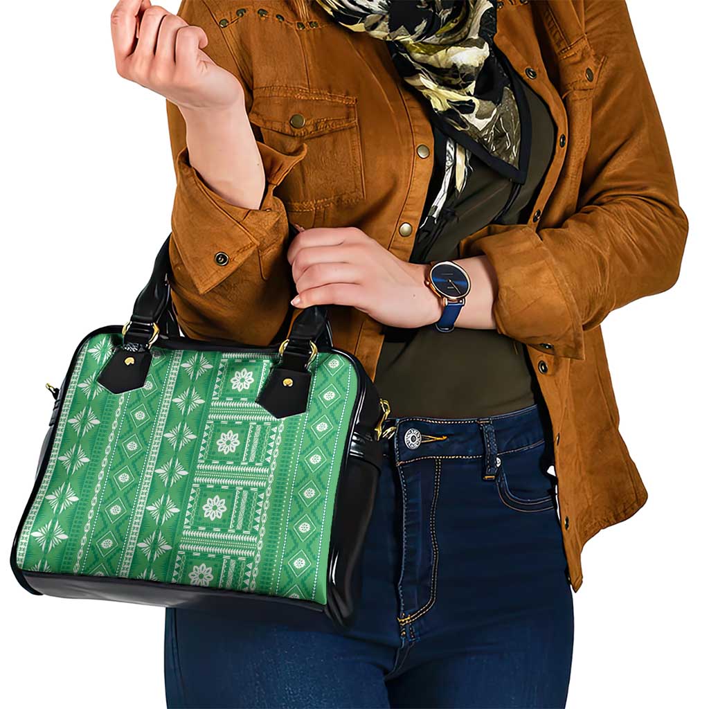 Fiji Masi All Green Shoulder Handbag Tapa Pattern LT01 - Polynesian Pride