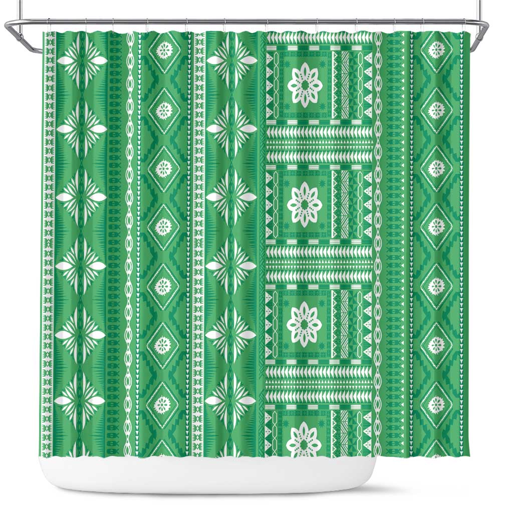 Fiji Masi All Green Shower Curtain Tapa Pattern LT01 Green - Polynesian Pride