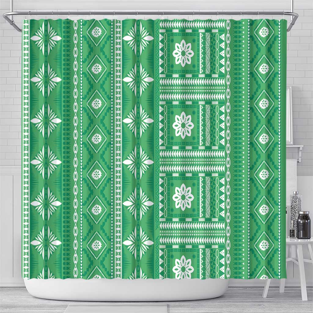 Fiji Masi All Green Shower Curtain Tapa Pattern LT01 - Polynesian Pride