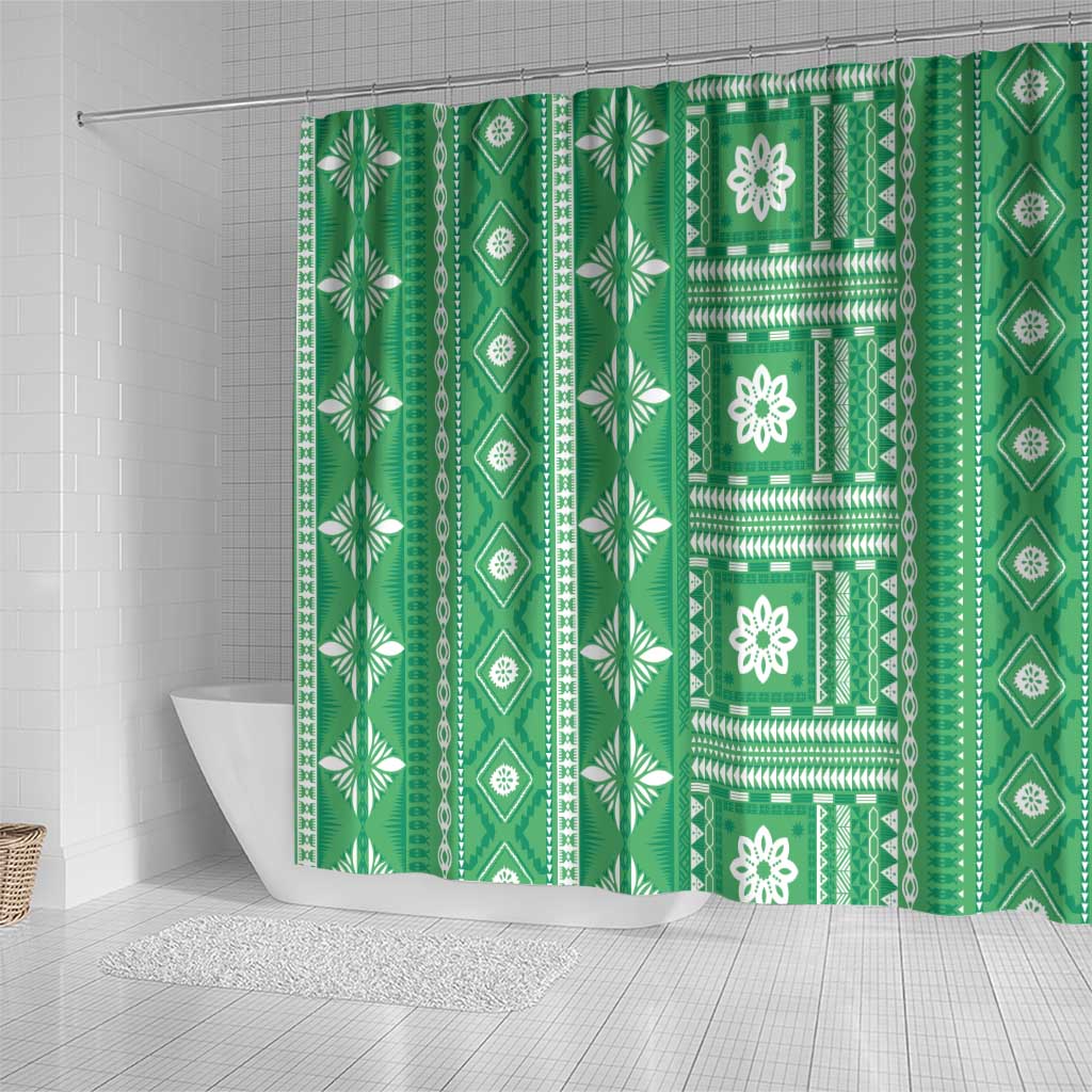 Fiji Masi All Green Shower Curtain Tapa Pattern LT01 - Polynesian Pride