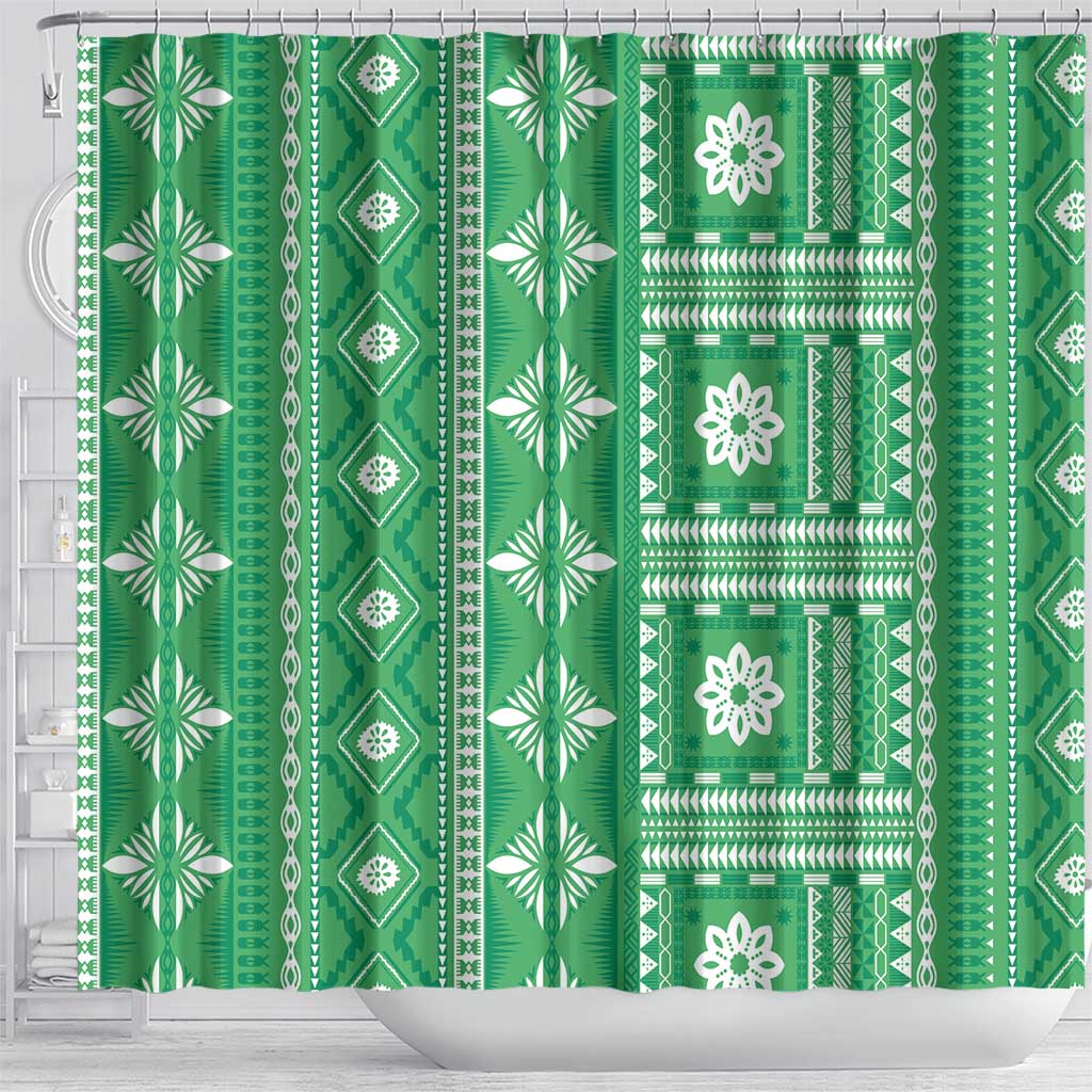 Fiji Masi All Green Shower Curtain Tapa Pattern LT01 - Polynesian Pride
