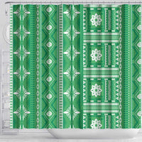 Fiji Masi All Green Shower Curtain Tapa Pattern LT01 - Polynesian Pride