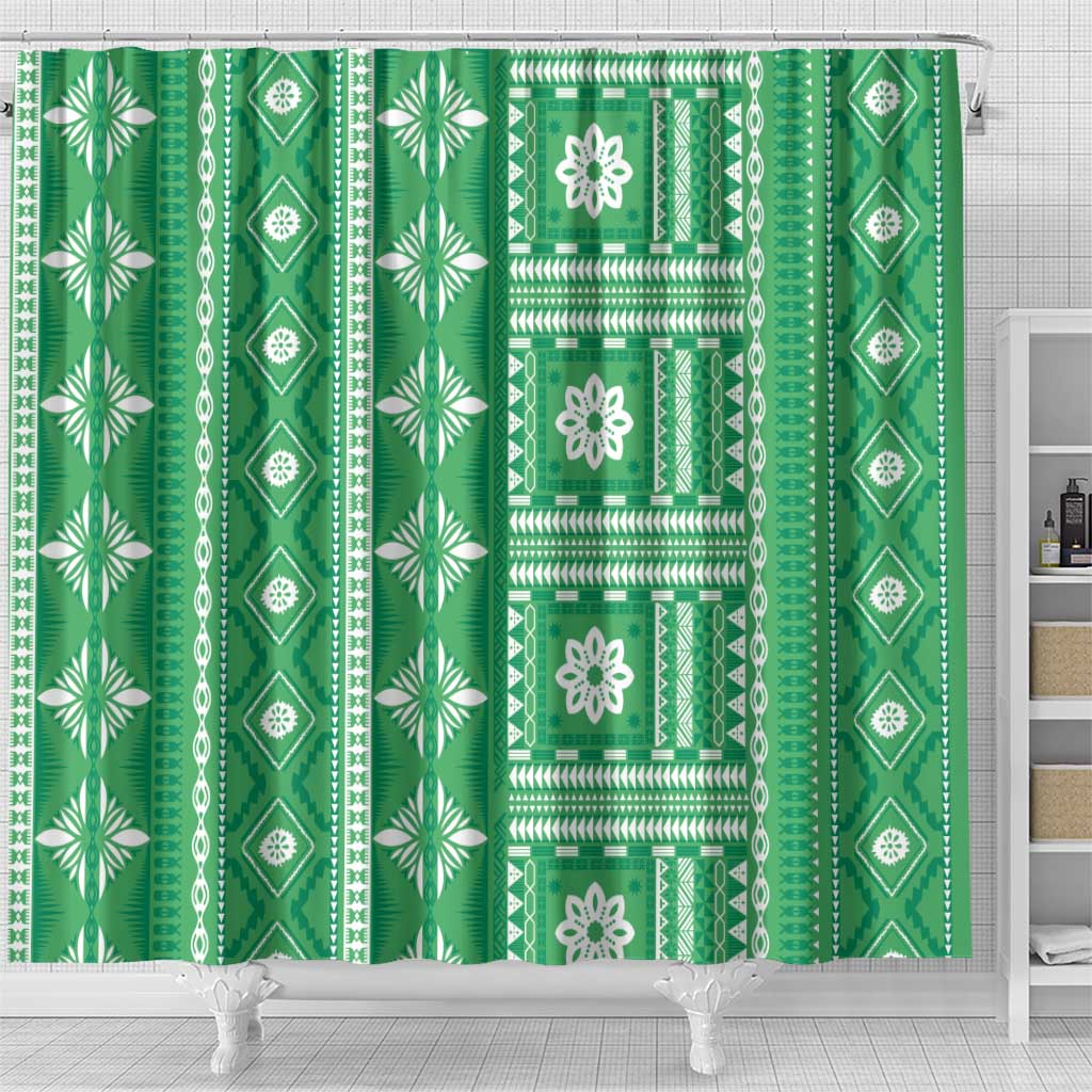 Fiji Masi All Green Shower Curtain Tapa Pattern LT01 - Polynesian Pride