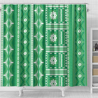 Fiji Masi All Green Shower Curtain Tapa Pattern LT01 - Polynesian Pride