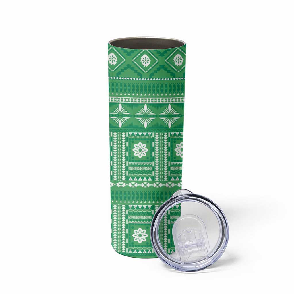 Fiji Masi All Green Skinny Tumbler Tapa Pattern - Polynesian Pride