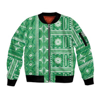 Fiji Masi All Green Sleeve Zip Bomber Jacket Tapa Pattern LT01 Unisex Green - Polynesian Pride