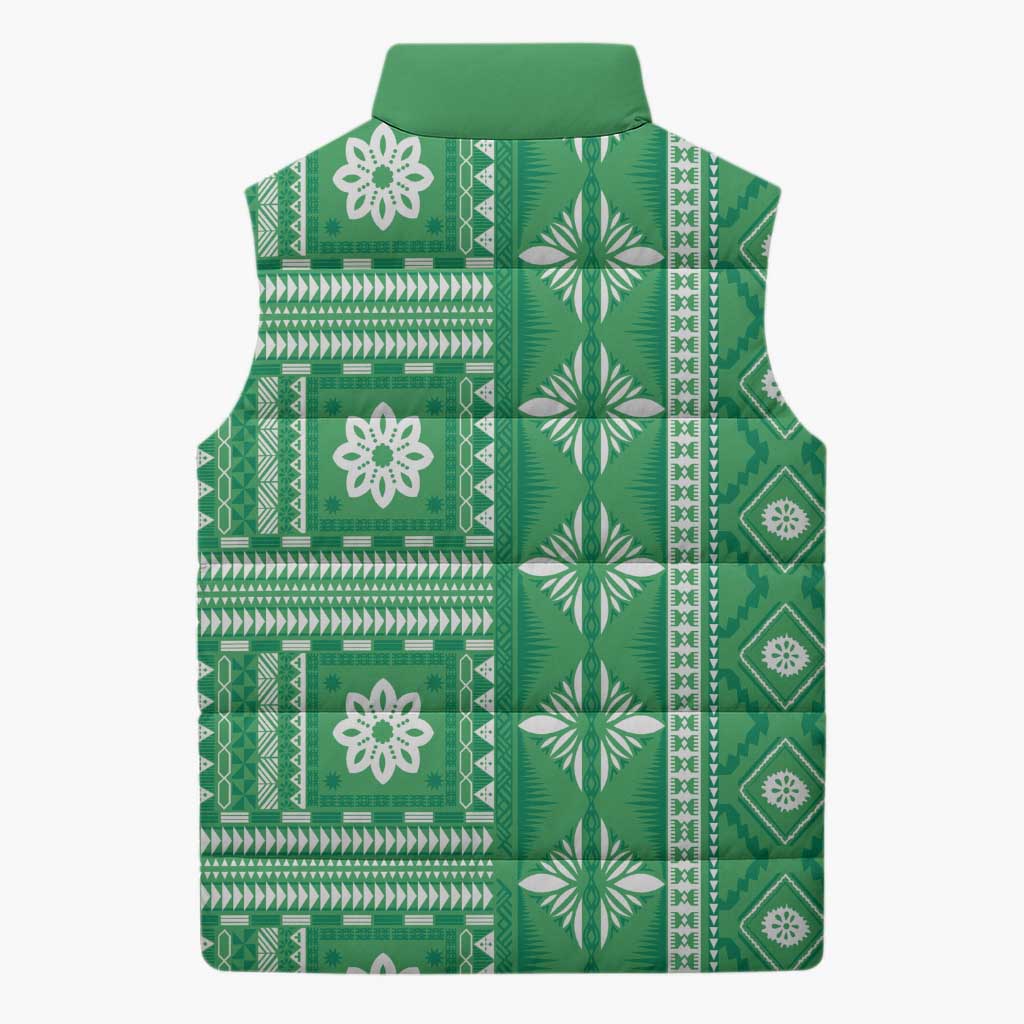 Fiji Masi All Green Sleeveless Puffer Jacket Tapa Pattern - Polynesian Pride