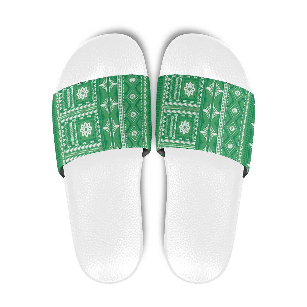 Fiji Masi All Green Slide Sandals Tapa Pattern LT01 Green - Polynesian Pride