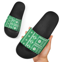 Fiji Masi All Green Slide Sandals Tapa Pattern LT01 - Polynesian Pride