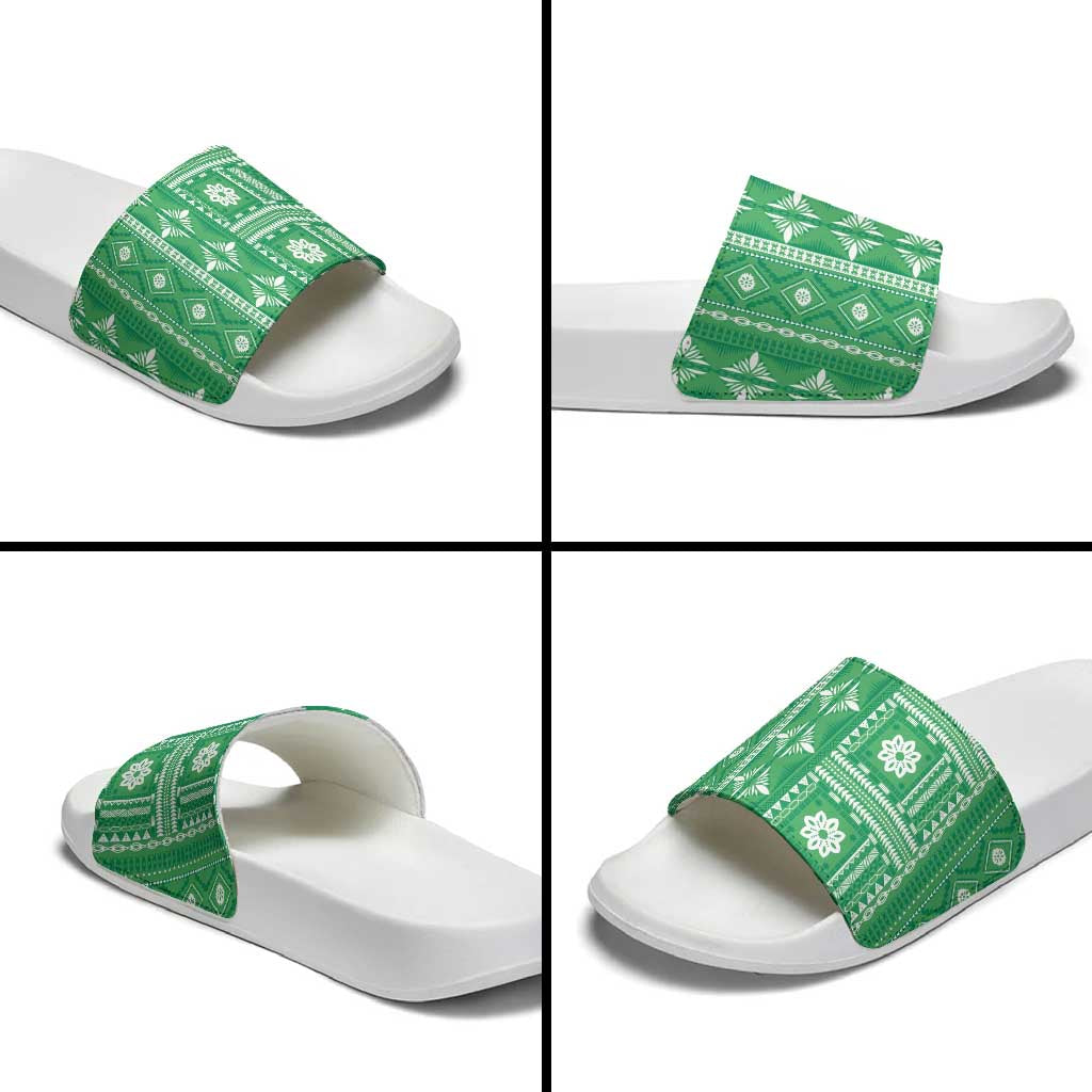 Fiji Masi All Green Slide Sandals Tapa Pattern LT01 - Polynesian Pride