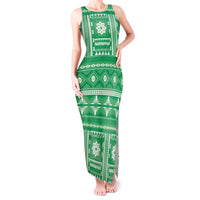 Fiji Masi All Green Tank Maxi Dress Tapa Pattern LT01 Women Green - Polynesian Pride