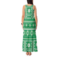 Fiji Masi All Green Tank Maxi Dress Tapa Pattern LT01 - Polynesian Pride