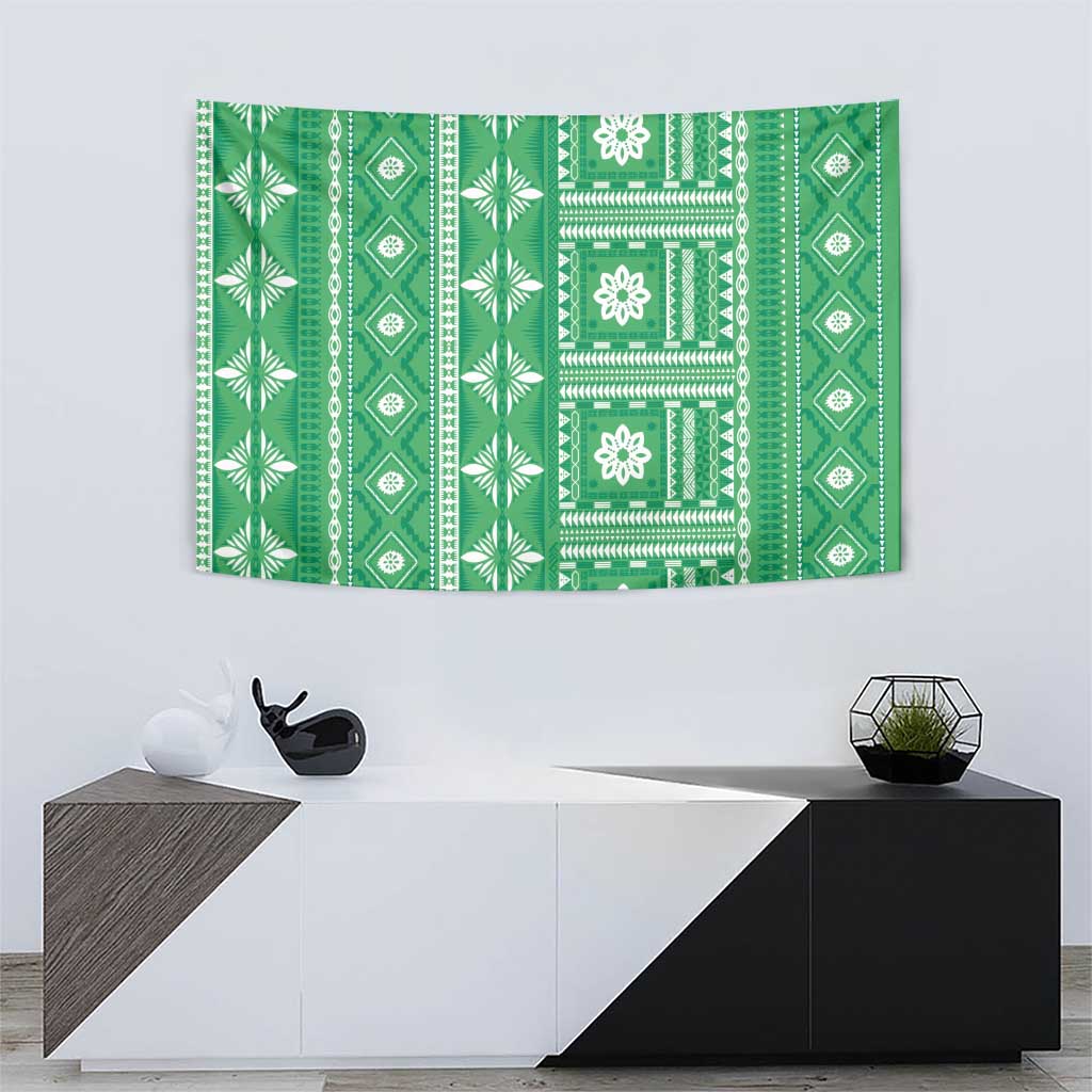 Fiji Masi All Green Tapestry Tapa Pattern LT01 - Polynesian Pride