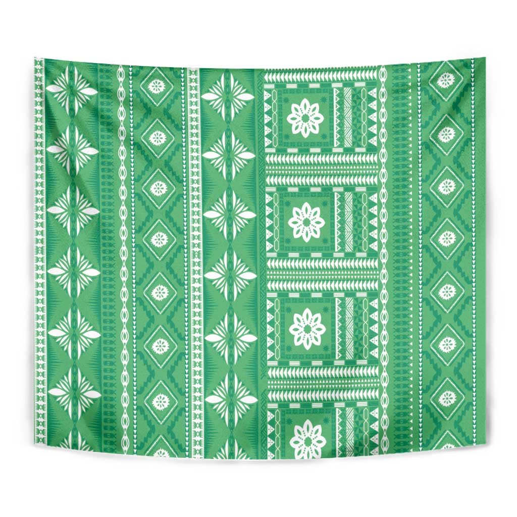 Fiji Masi All Green Tapestry Tapa Pattern LT01 - Polynesian Pride