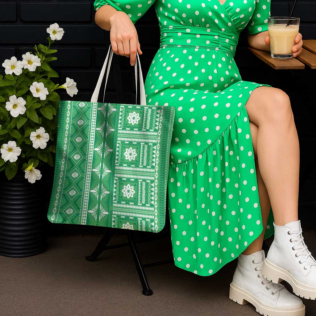 Fiji Masi All Green Tote Bag Tapa Pattern - Polynesian Pride