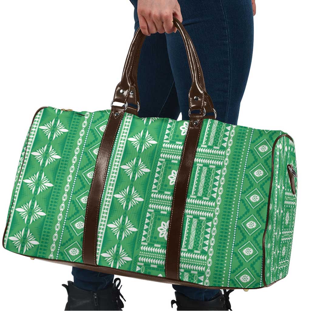 Fiji Masi All Green Travel Bag Tapa Pattern - Polynesian Pride