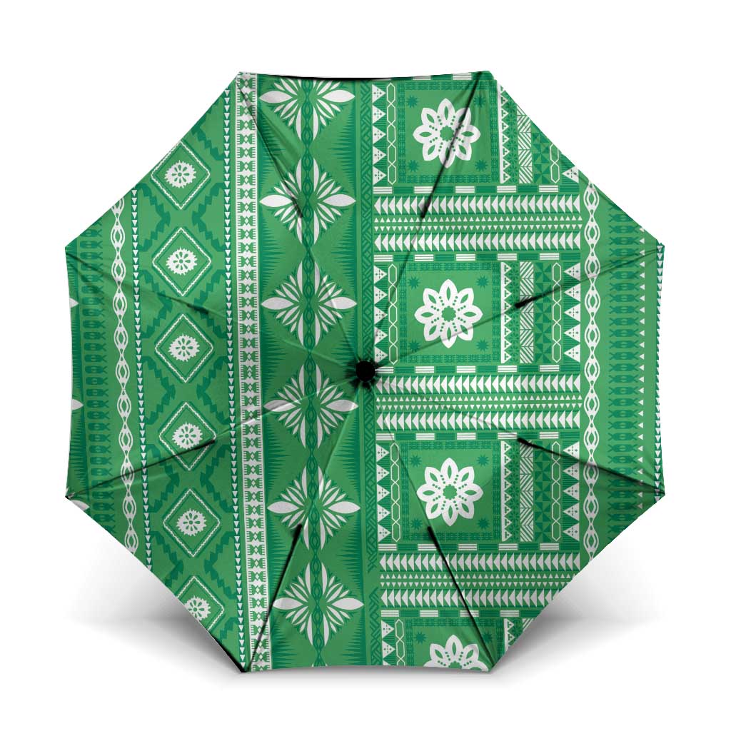 Fiji Masi All Green Umbrella Tapa Pattern - Polynesian Pride