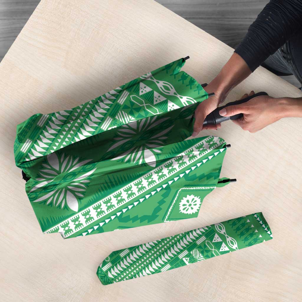 Fiji Masi All Green Umbrella Tapa Pattern - Polynesian Pride