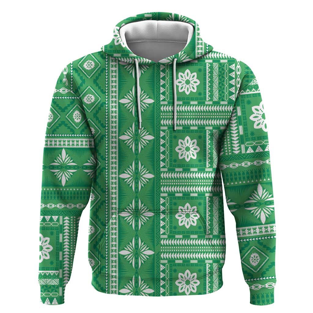 Fiji Masi All Green Zip Hoodie Tapa Pattern LT01 Pullover Hoodie Green - Polynesian Pride