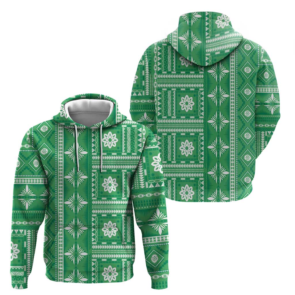 Fiji Masi All Green Zip Hoodie Tapa Pattern LT01 - Polynesian Pride