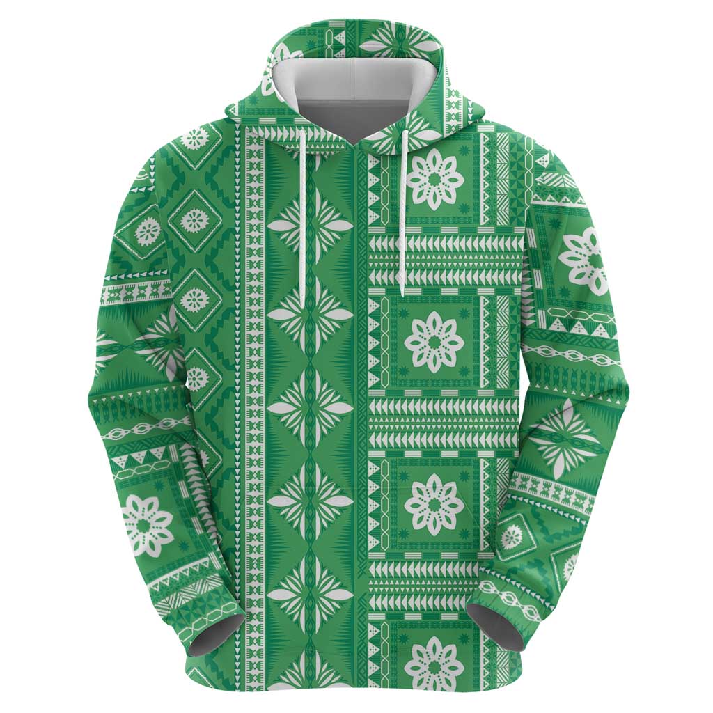 Fiji Masi All Green Zip Hoodie Tapa Pattern LT01 - Polynesian Pride